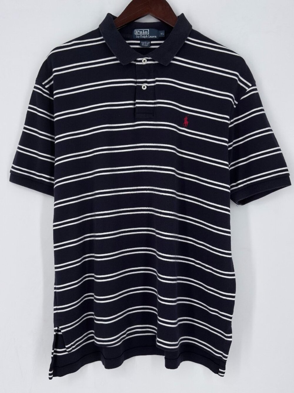 Polo Ralph Lauren Navy Blue White Striped Pique Polo Shirt XL